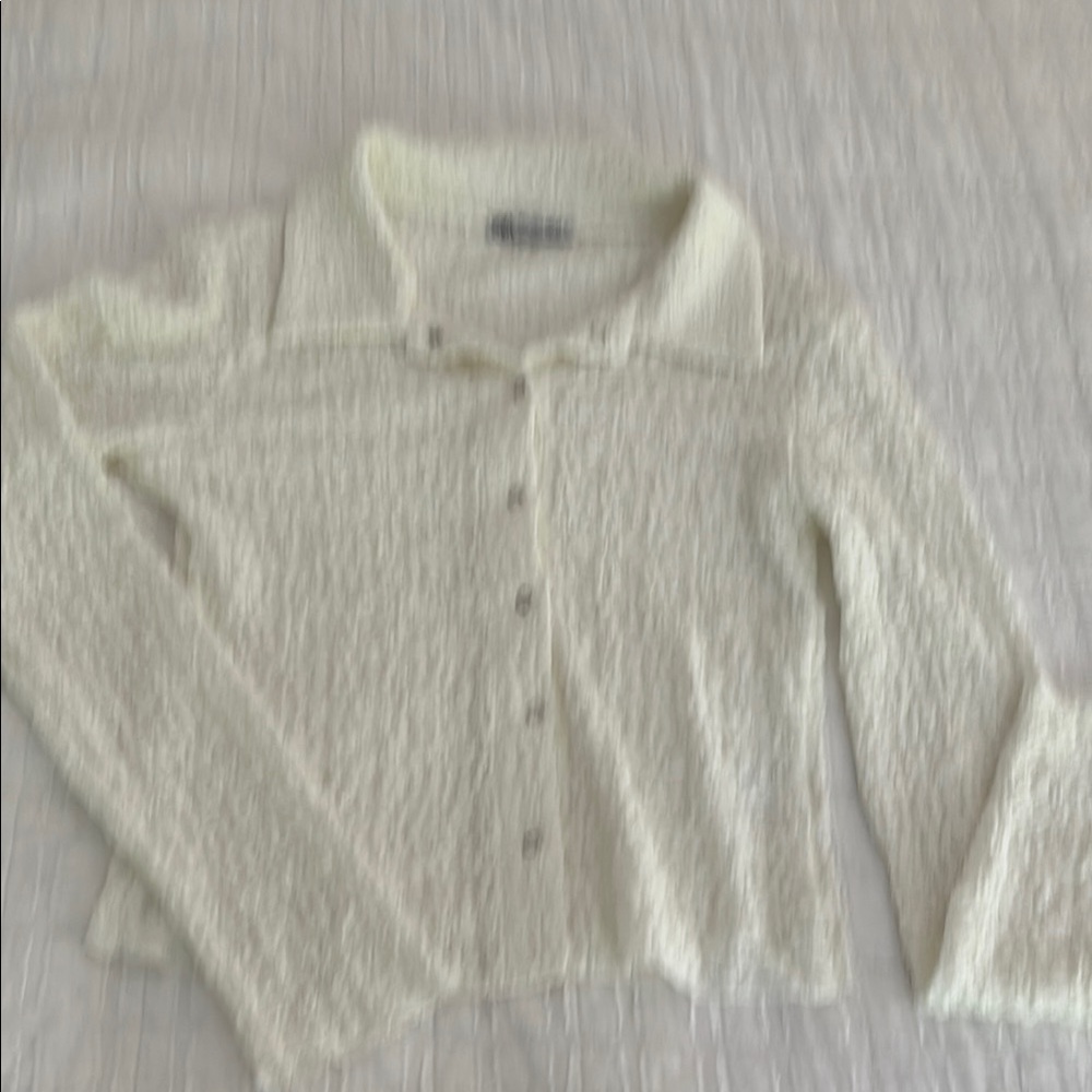 Zara Off-White Textured Snap-Up Shirt